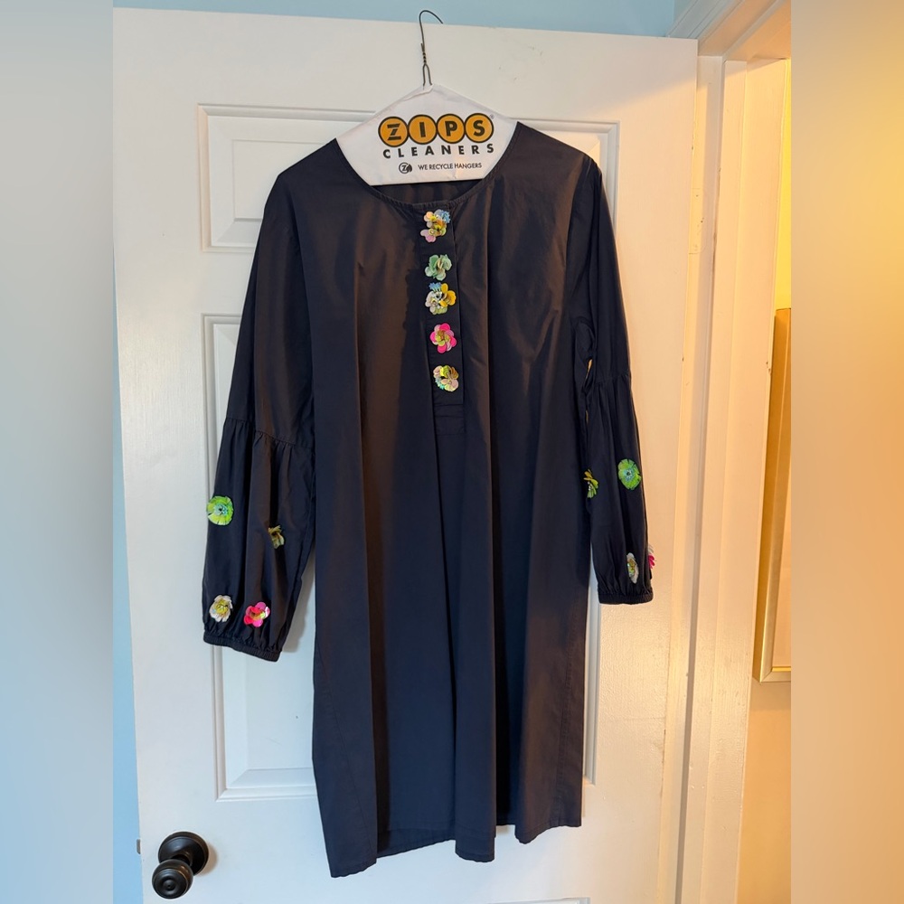 Vilagallo Women's Dress with Floral sequin Accents - Navy